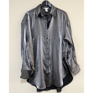 H&M Metallic Silver Button Down Shirt